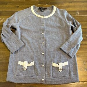 Vintage Coach Merino Wool Cardigan 3/4 Sleeve Preppy Classy Old Money Gray M